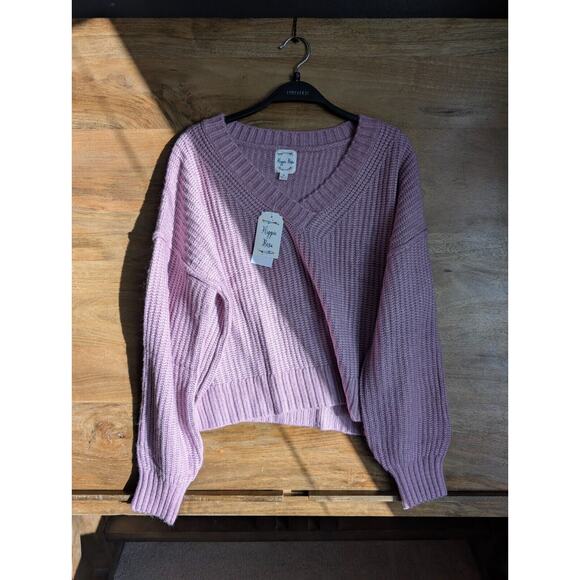 Hippie Rose Sweaters - Hippie Rose Sweater Womens Medium Lavender Waffle knit Drop Shoulder Pullover